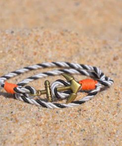 Pulseira em Raion de 2 Voltas com Âncora em Bronze