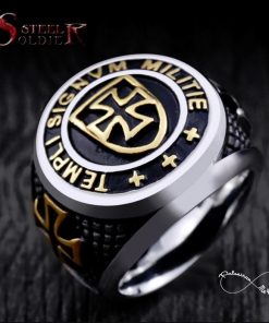 Anel Masculino Aço Cavaleiros Templários (Dourado) - Anel H12