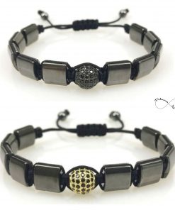 Pulseiras em Hematite com Bola Micro Pave Zirconia Cúbica - PULSH 78