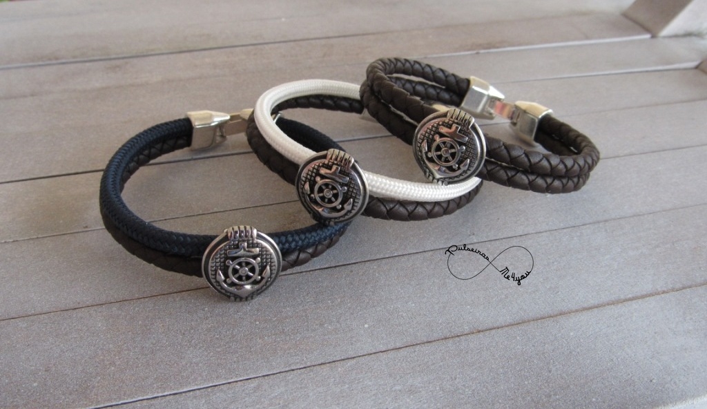 Pulseira Couro Genuíno Âncora Aço