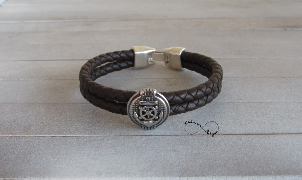 Pulseira Couro Genuíno Âncora Aço - Image 4