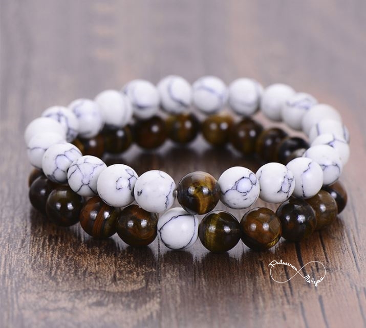 Pulseiras Casal - Pedras Naturais- Colecção Romantic - Tiger Eye & White Turquoise - PULSH 110
