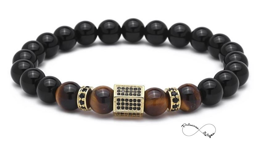 Pulseira Masculina Pedras Naturais+ Cubic Zirconia Gold - Ref PULSH 116 - Image 2
