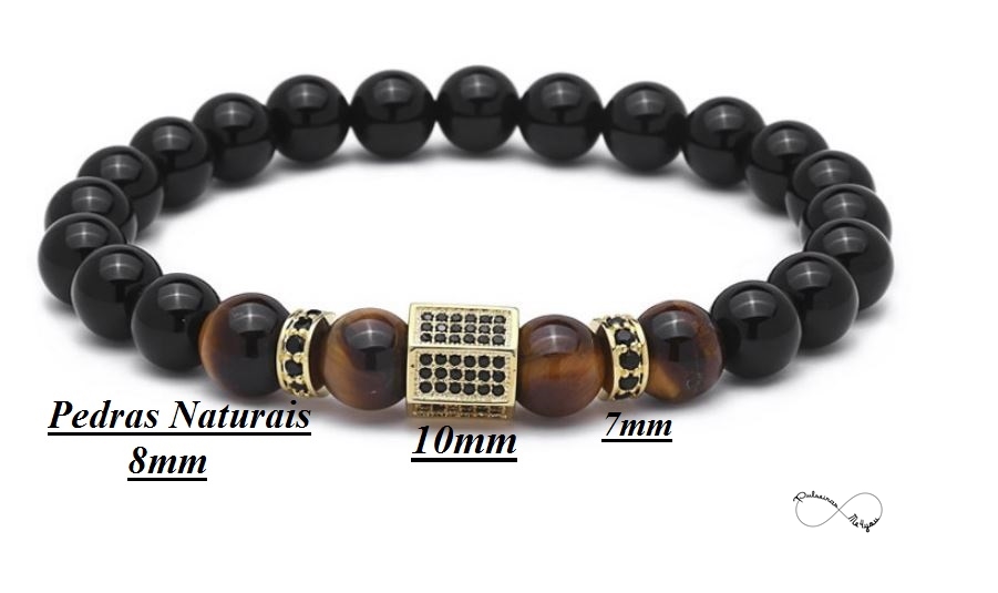 Pulseira Masculina Pedras Naturais+ Cubic Zirconia Gold - Ref PULSH 116 - Image 3