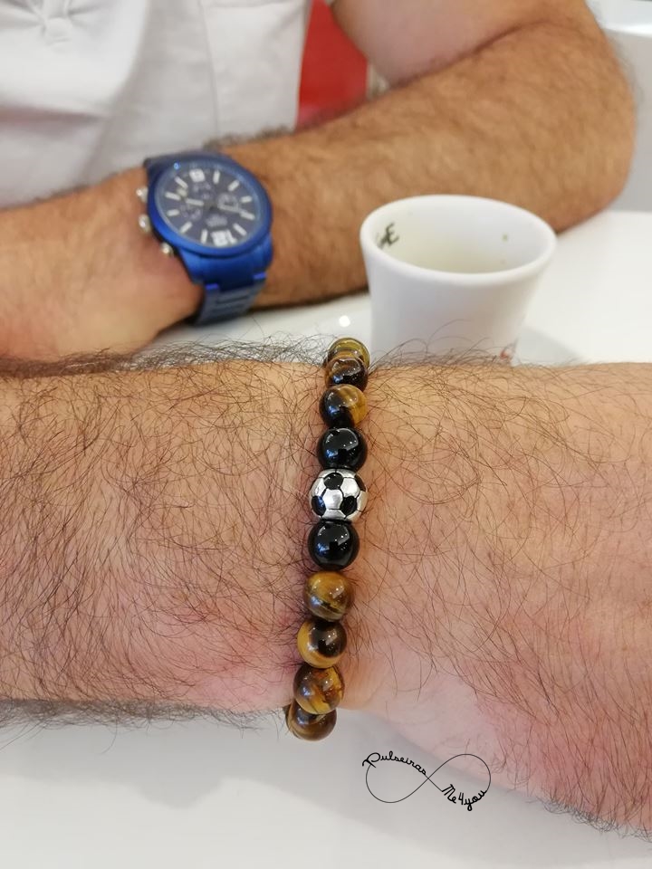 Pulseira Masculina Soccer Pedras Genuínas Olho de Tigre
