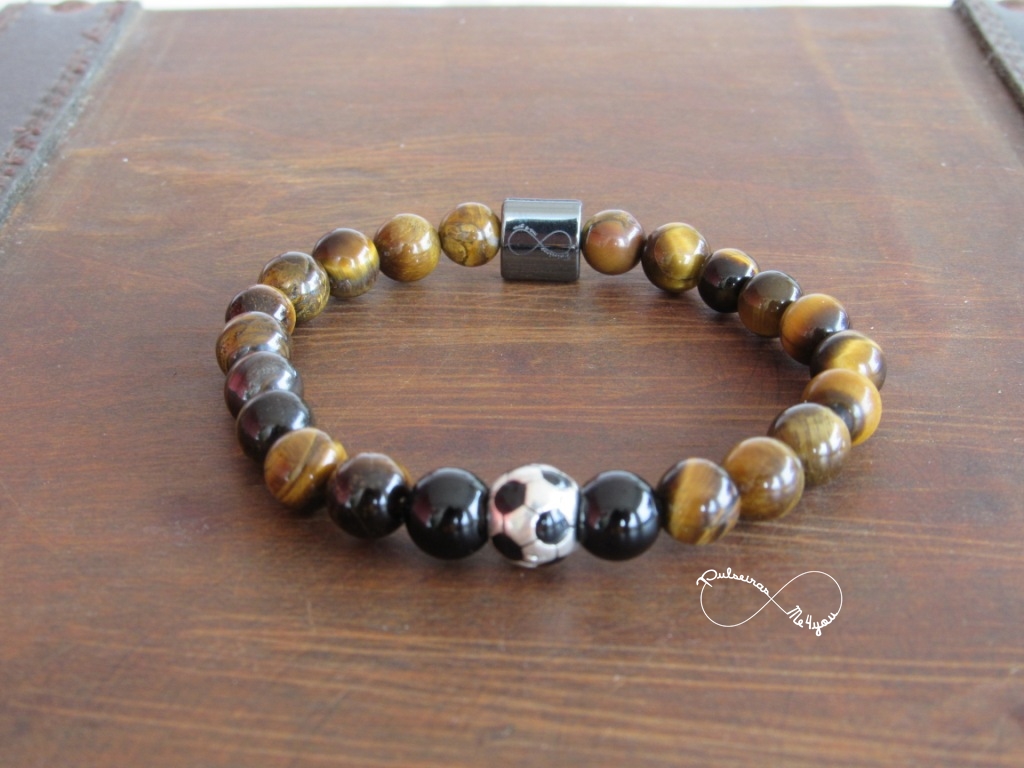 Pulseira Masculina Soccer Pedras Genuínas Olho de Tigre - Image 2