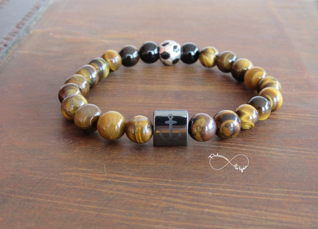 Pulseira Masculina Soccer Pedras Genuínas Olho de Tigre - Image 3