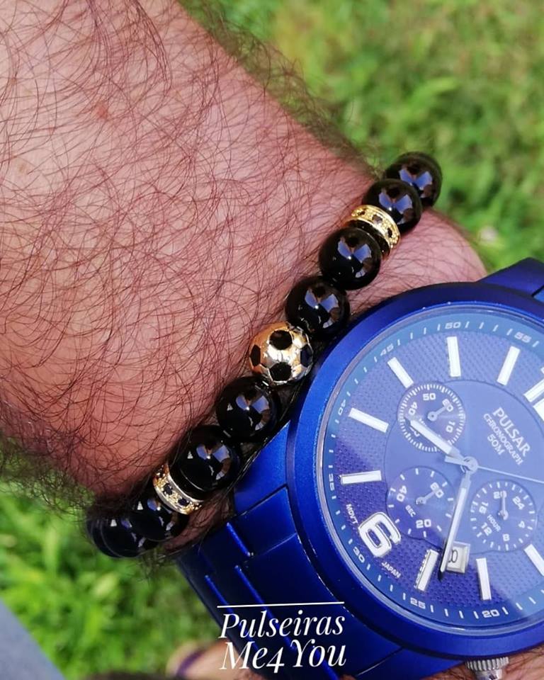 Pulseira Masculina Pedras Naturais + Soccer Gold - Ref PULSH 121