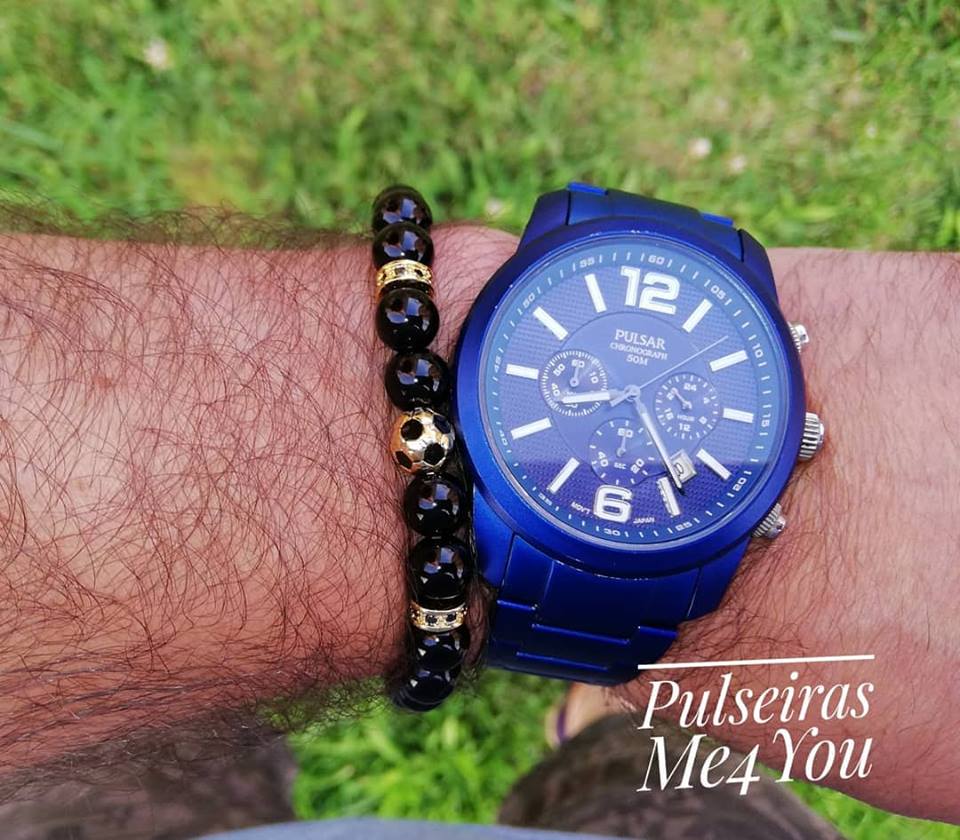 Pulseira Masculina Pedras Naturais + Soccer Gold - Ref PULSH 121 - Image 2