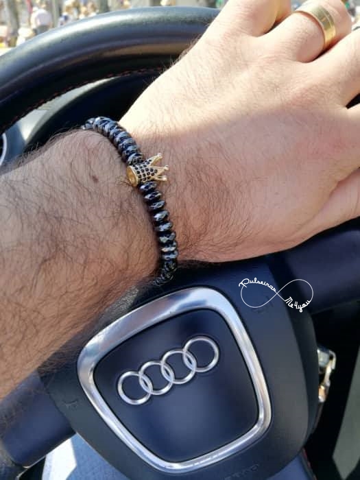 Pulseira Masculina Pedras Naturais e Coroa Dourada - Ref PULSH 122 - Image 2