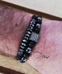 Conjunto Pulseiras Masculina Pedras Naturais Onyx - Ref PULSH 159