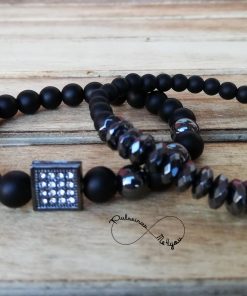 Alternative view of Conjunto Pulseiras Masculina Pedras Naturais Onyx - Ref PULSH 159