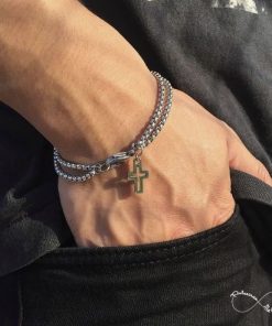 Pulseira Masculina Dupla em Aço Inoxidável - PULSH AÇO 23
