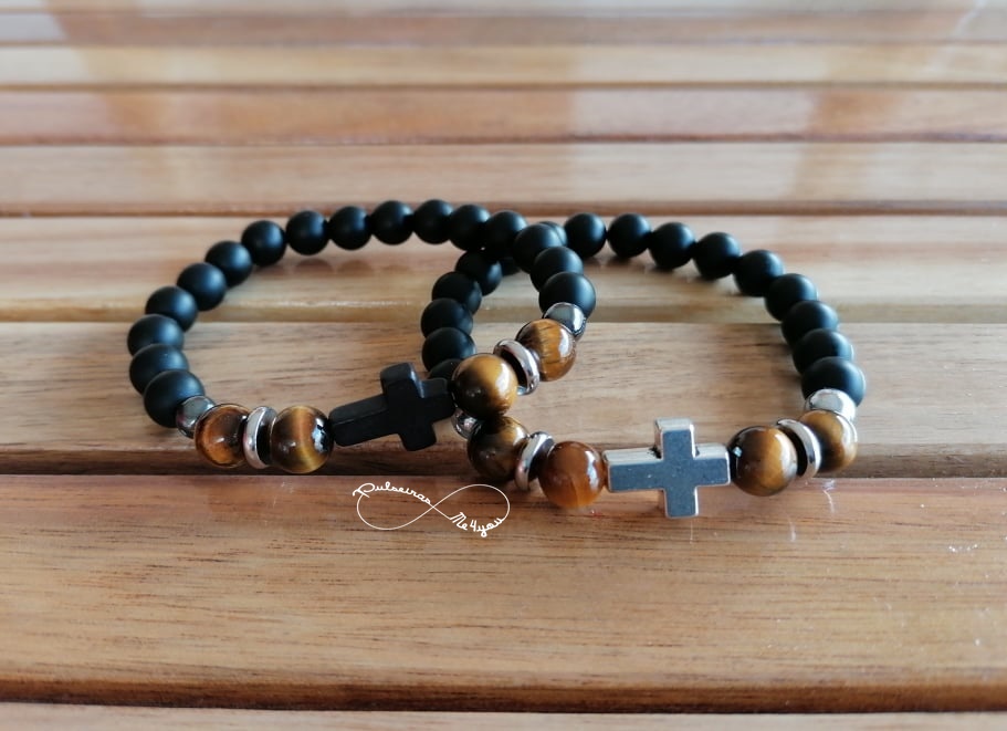 Pulseira Masculina Pedras Naturais + Cruz - PULSH 208