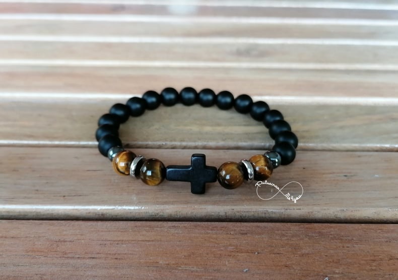 Pulseira Masculina Pedras Naturais + Cruz - PULSH 208 - Image 2