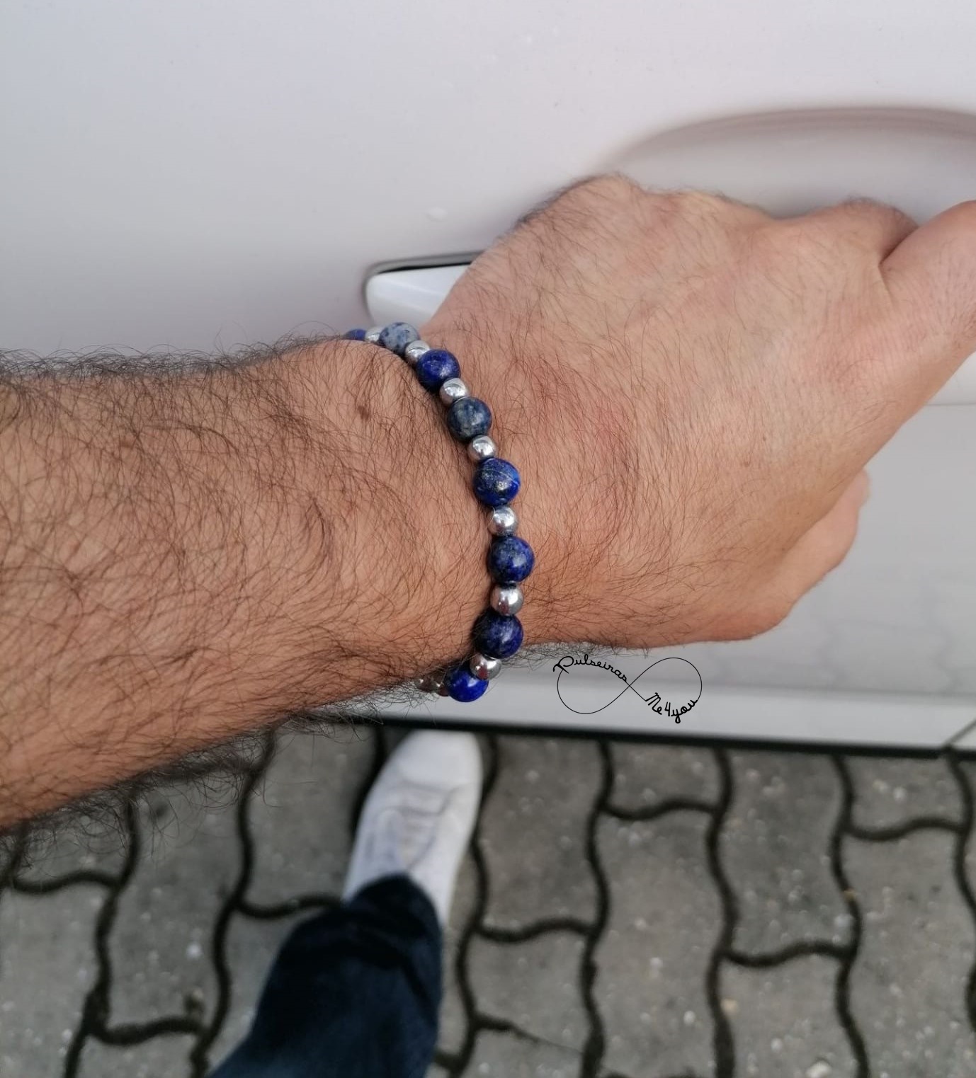 Pulseira Masculina Pedras Lapis Lazuli - Ajustável - Aço - PULSH 213 - Image 2