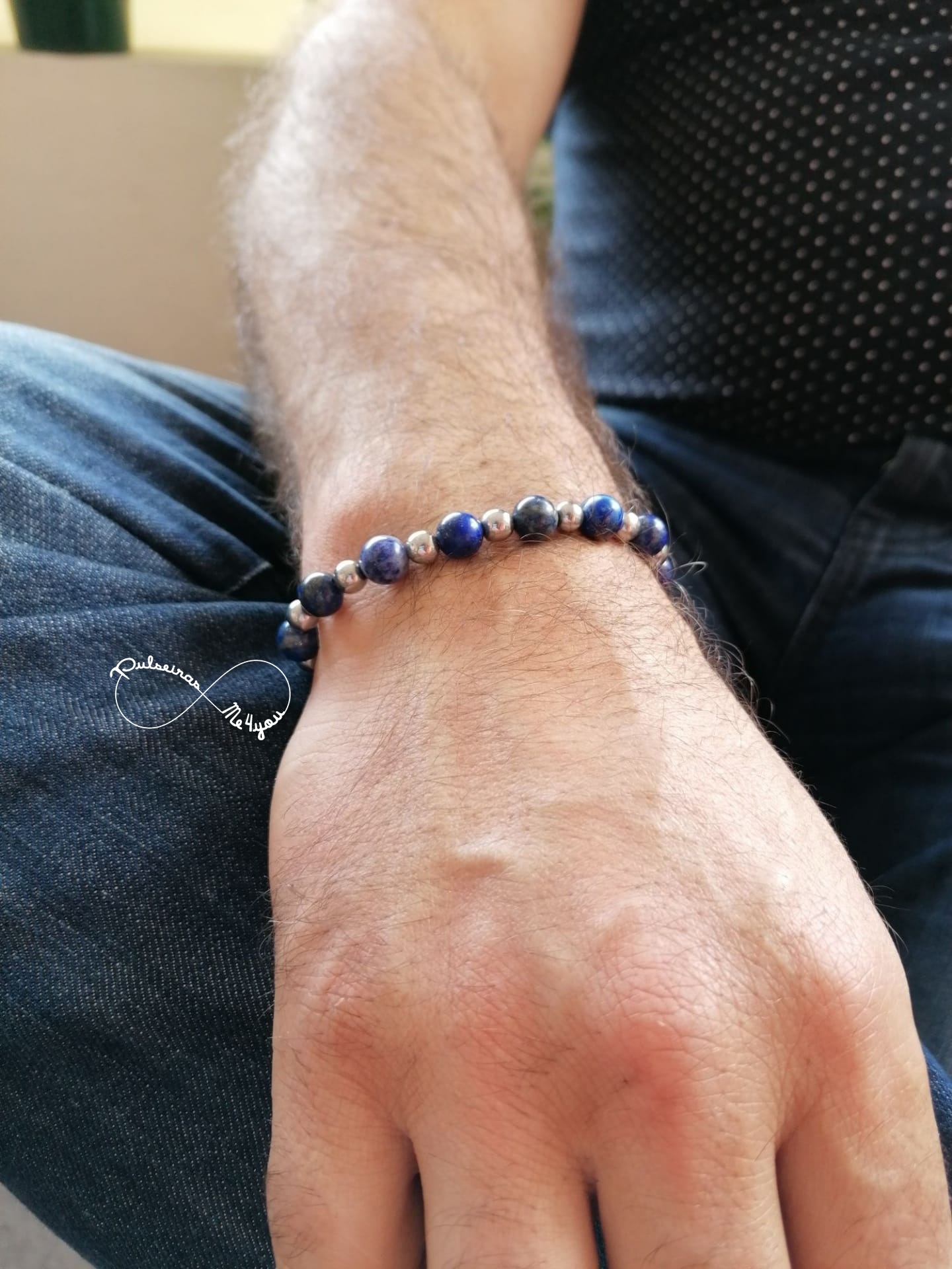 Pulseira Masculina Pedras Lapis Lazuli - Ajustável - Aço - PULSH 213 - Image 3
