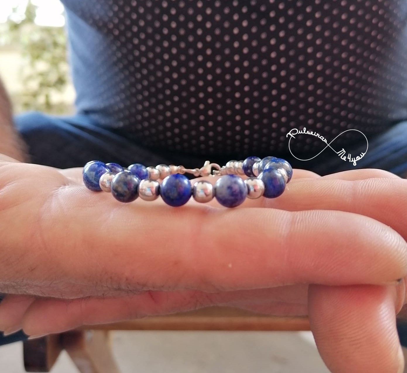 Pulseira Masculina Pedras Lapis Lazuli - Ajustável - Aço - PULSH 213 - Image 4
