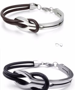 Pulseira em Couro e Aço Inoxidável - PULSH AÇO 20