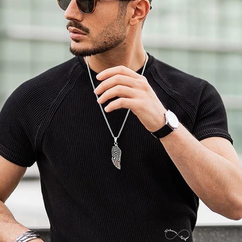 Colar Masculino Asa de Anjo - Aço Inoxidável - COL H Aço 34 - Pulseiras ...
