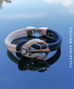 Pulseira Masculina Paracord Blue & White - Âncora Aço - PULSH 260