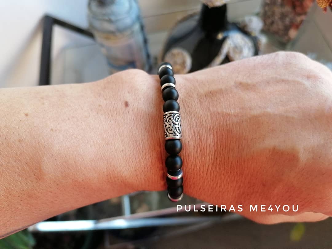 Pulseira Masculina com Pedras Onyx Preto Fosco - PULSH 263 - Image 2