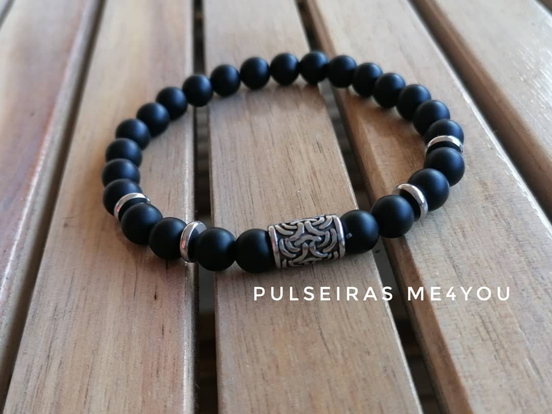 Pulseira Masculina com Pedras Onyx Preto Fosco - PULSH 263