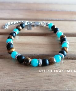 Pulseira Masculina Miami - Aço & Pedras Naturais - PULSH AÇO 46