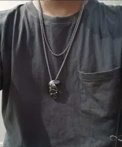 Colar Masculino Crânio - Punk -  Aço Inoxidável - COL H Aço 47