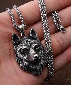 Colar Masculino Retro Viking Lobo - Aço Inoxidável - COL H Aço 48