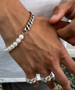 Pulseira Masculina Pérolas & Aço Inoxidável - PULSH AÇO 54