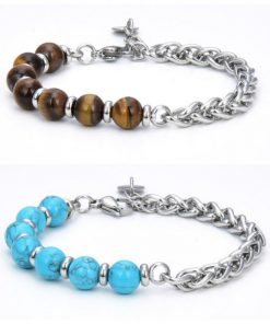 Pulseira Dupla Pedras Naturais e Aço Inoxidável - PULSH AÇO 57