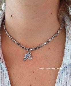 Colar Curto / Gargantilha Asa de Anjo e Âncora – Aço Inoxidável – Col S Aço 13