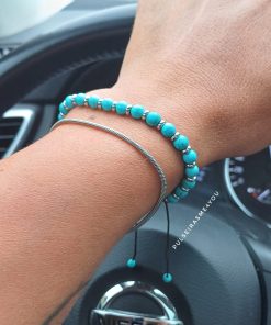 Pulseira Ajustar Pedras  Azul Turquesa  - PULSH 308
