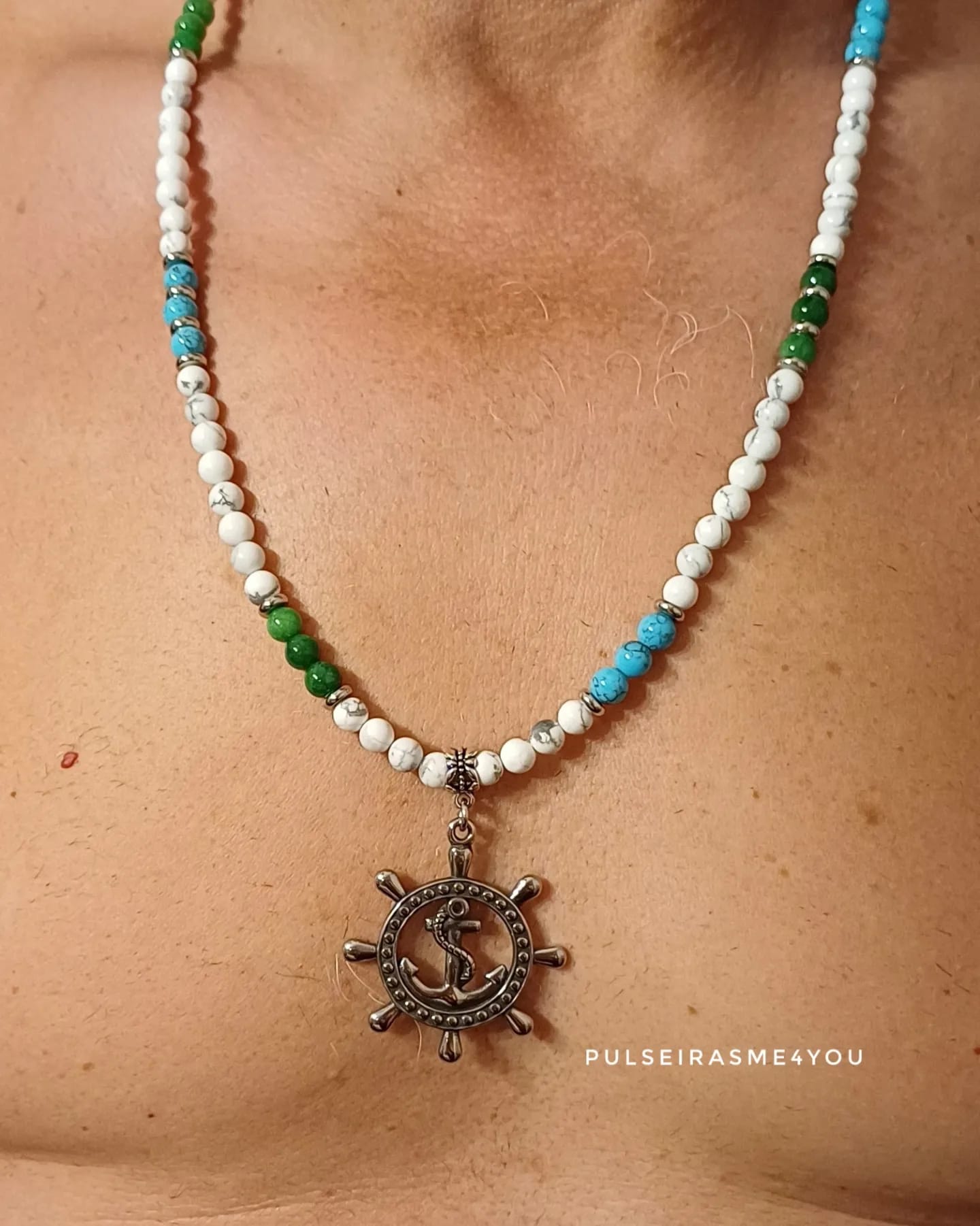 Colar Masculino Leme & Pedras Naturais & Aço Inoxidável - COL H Aço 65