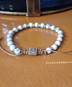 Pulseira Ajustar Pedras Branco Howlita - PULSH 314
