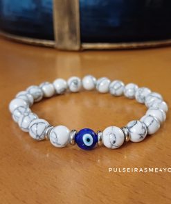 Pulseira Pedras Branco Howlita & Olho Turco - PULSH 315