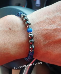 Alternative view of Pulseira Masculina  Olho de Tigre Azul & Hematite & Aço - PULSH 323