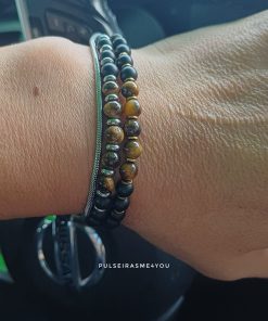 Pulseira Pedras Preto Fosco Onyx & Aço - PULSH 328