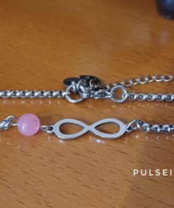 Pulseira Infinito & Quartzo Rosa & Aço - PULSF Aço 03