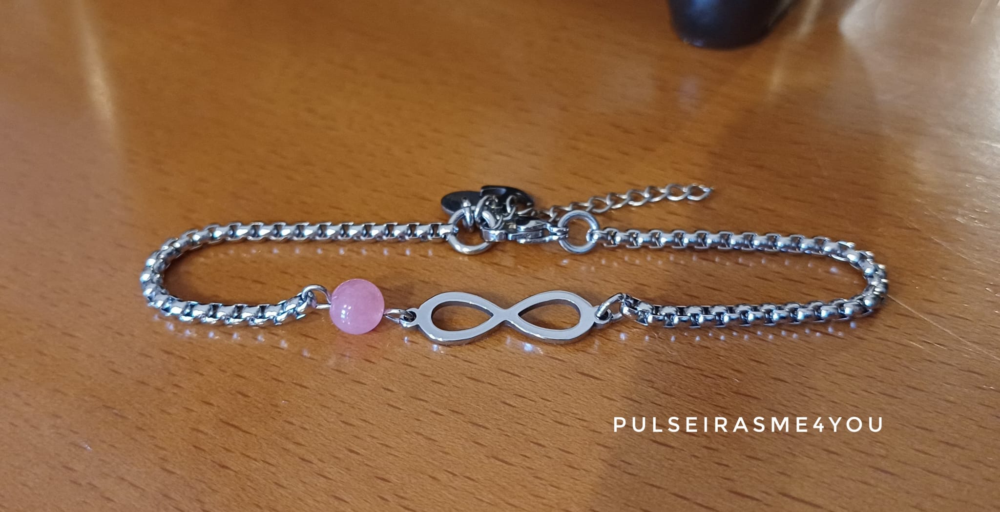 Pulseira Infinito & Quartzo Rosa & Aço - PULSF Aço 03