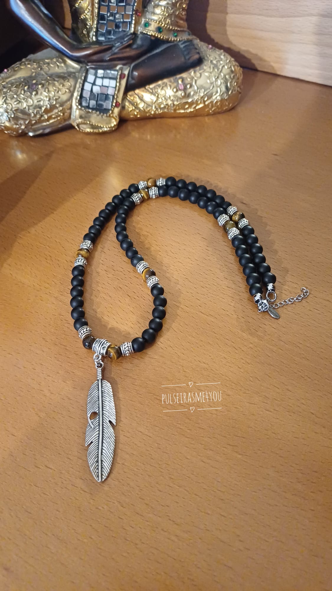 Colar Masculino Pena & Preto Fosco Onyx e Olho de Tigre - COL H46 - Image 3