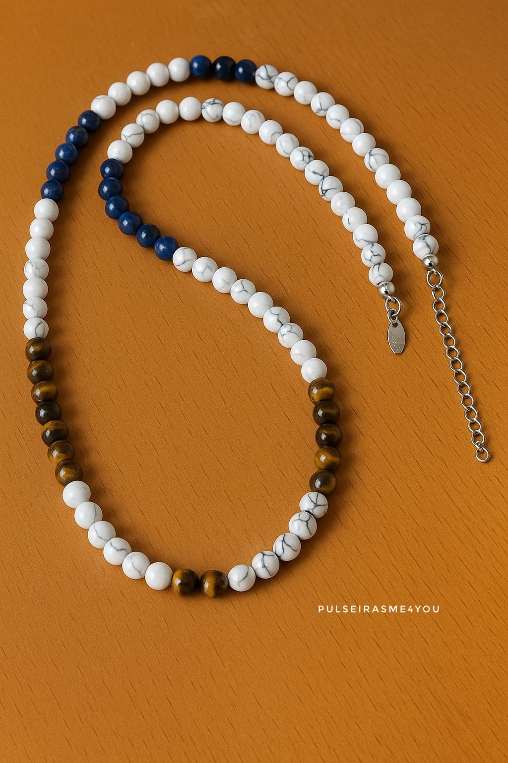 Colar Pedra Olho de Tigre & Branco Howlite & Lápis-Lazúli - COL H48
