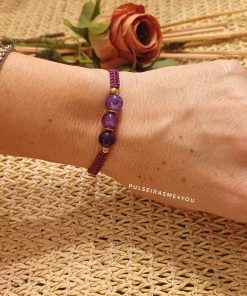 Pulseira Feminina Pedras Roxas - Macramê-  PULS SH 43
