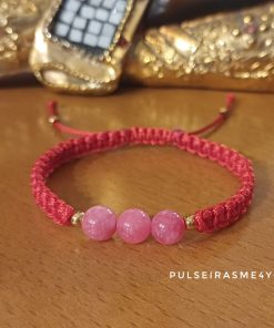Alternative view of Pulseira Feminina Pedras Rosa Quartzo - Macramê-  PULS SH 44