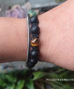 Alternative view of Pulseira Masculina Preto Fosco Onyx & Verde África & Olho de Tigre - PULSH 333