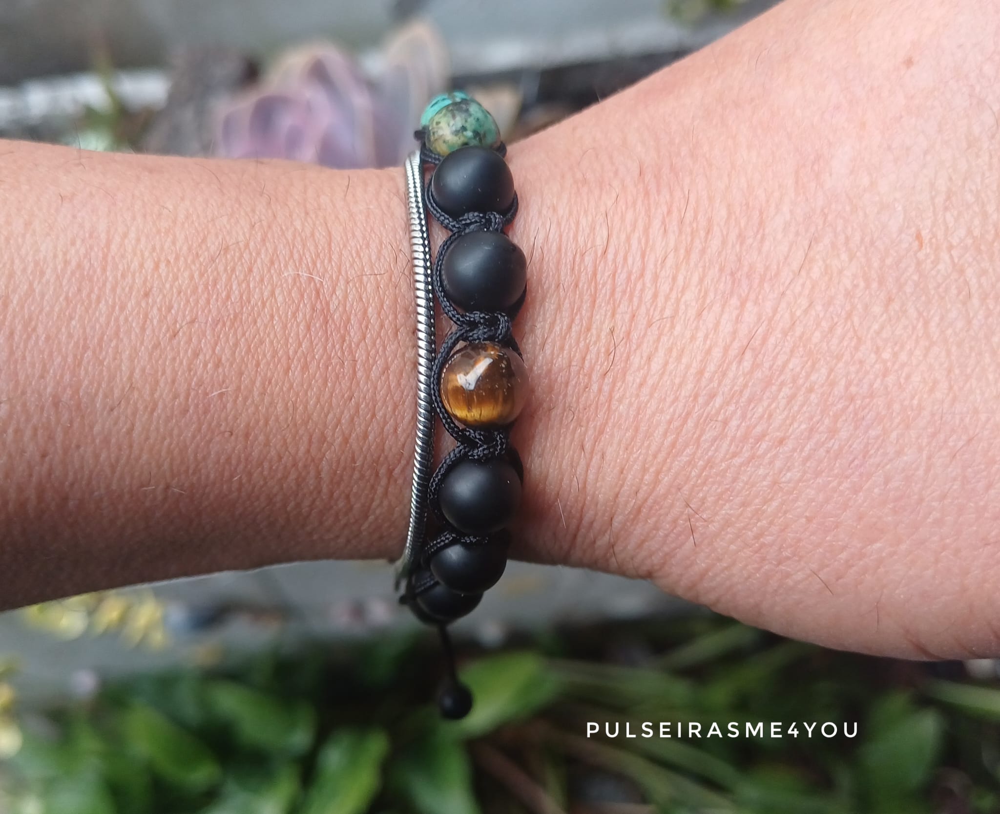 Pulseira Masculina Preto Fosco Onyx & Verde África & Olho de Tigre - PULSH 333 - Image 2