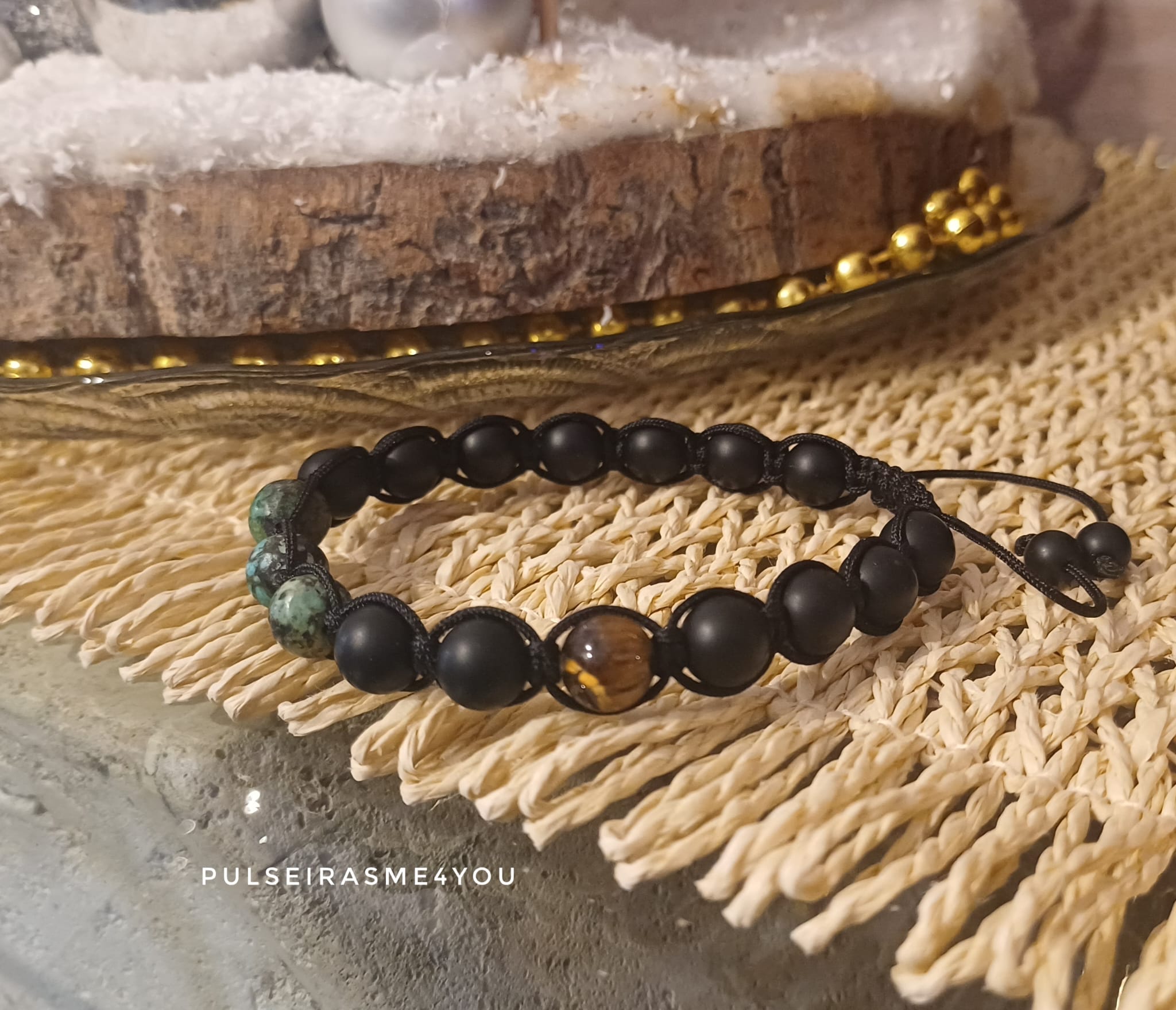 Pulseira Masculina Preto Fosco Onyx & Verde África & Olho de Tigre - PULSH 333 - Image 4