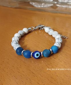 Pulseira Pedras Branco Howlite & Olho Turco - PULS SH 46