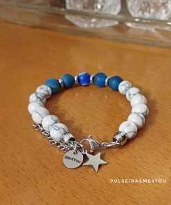 Alternative view of Pulseira Pedras Branco Howlite & Olho Turco - PULS SH 46